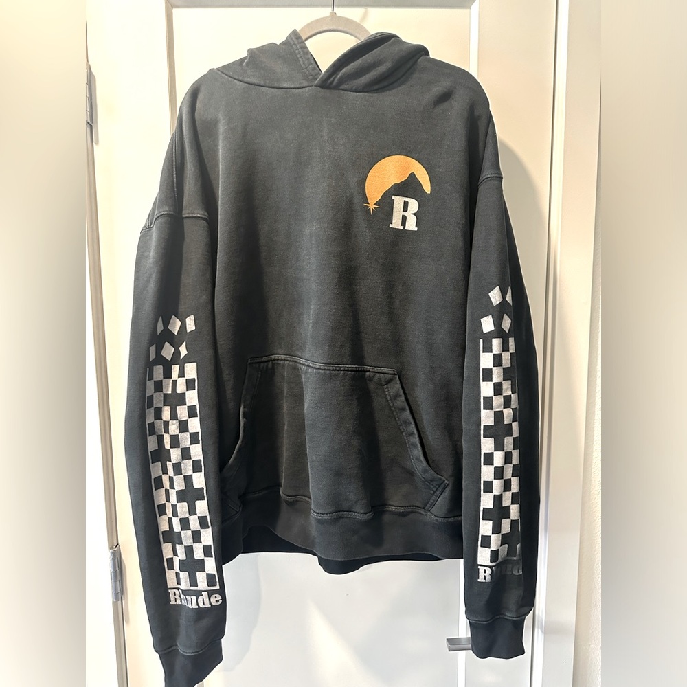RHUDE Men’s Moonlight Hoodie - Oversized, Black & Yellow, Size L